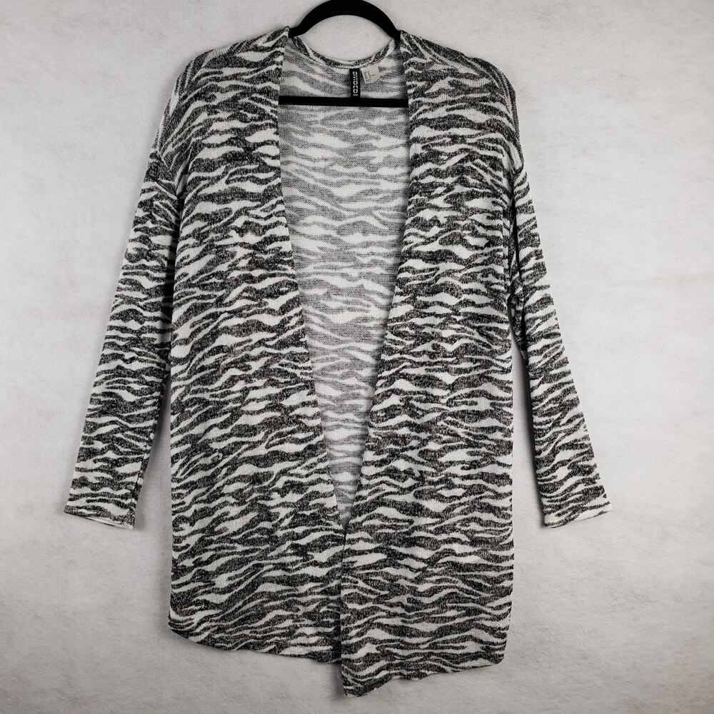 H&M Divided Women's M Zebra Print Open Front Cardigan Black‎ White Animal Print